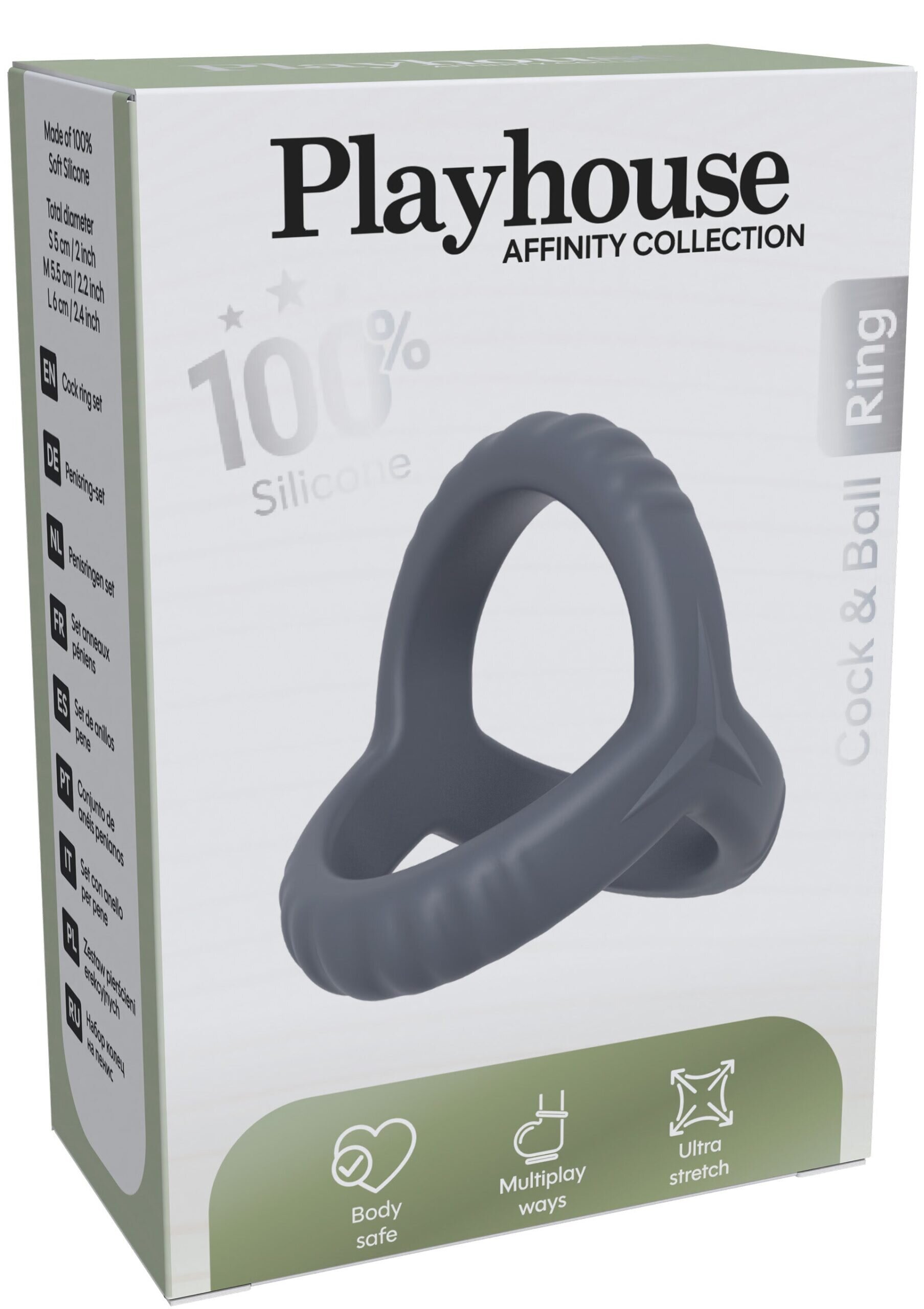 Playhouse Inel pentru penis Affinity - Cock & Ball Ring 100% silicon ultraflexibil gri