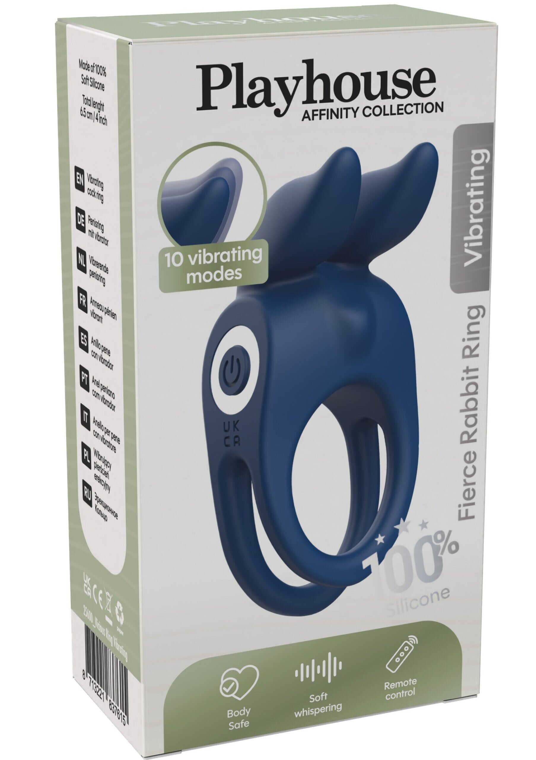Playhouse Inel vibrator pentru penis Affinity - Fierce Rabbit 100% silicon 10 moduri de vibrare cu telecomanda albastru