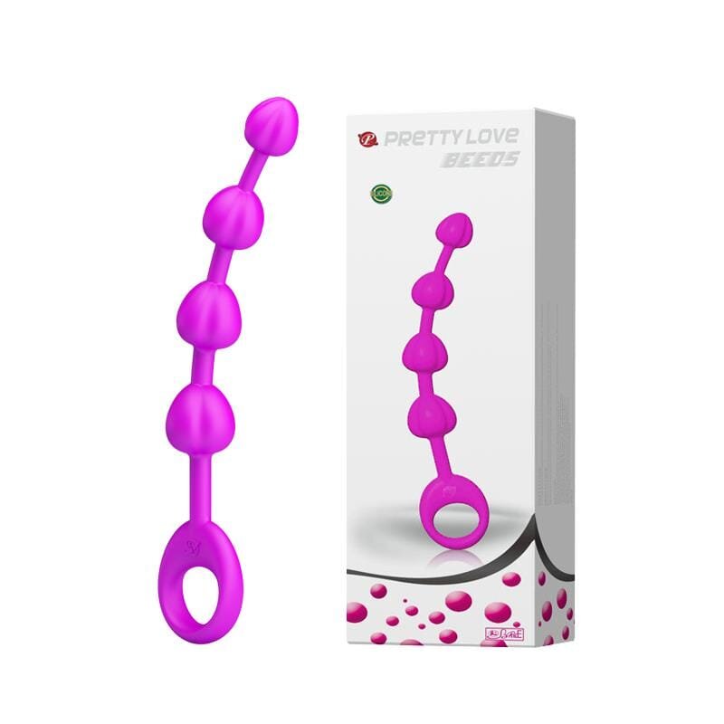 PRETTYLOVE Bile anale – Beeds din silicon moale 4 bile flexibile lungime 195 cm