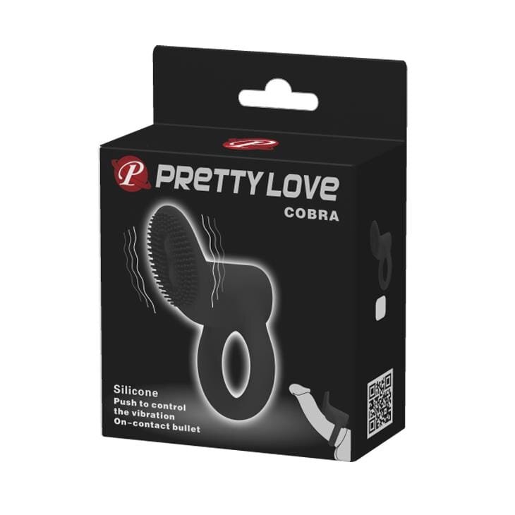 PRETTYLOVE Inel pentru penis cu vibrații - Cobra silicon moale cu textură stimulatoare rezistent la apă negru