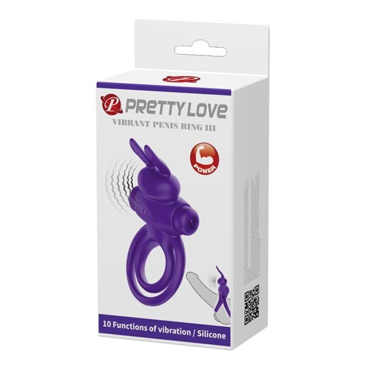 PRETTYLOVE Inel pentru penis cu vibrații - Vibrant Penis Ring III 10 funcții de vibrație silicon moale violet