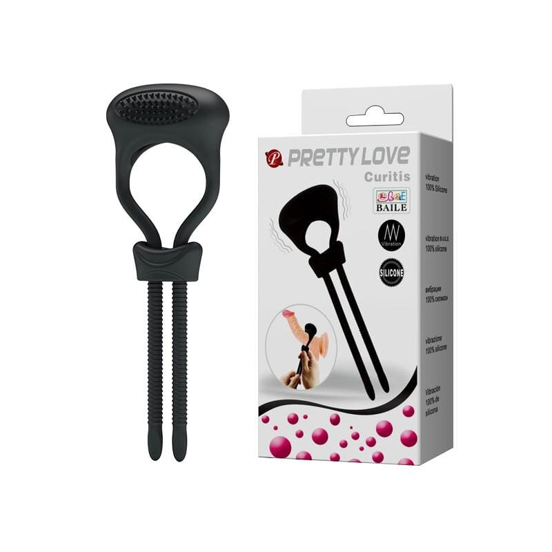 PRETTYLOVE Inel pentru penis - Curitis cu vibrații din silicon moale reglaj ajustabil culoare neagră