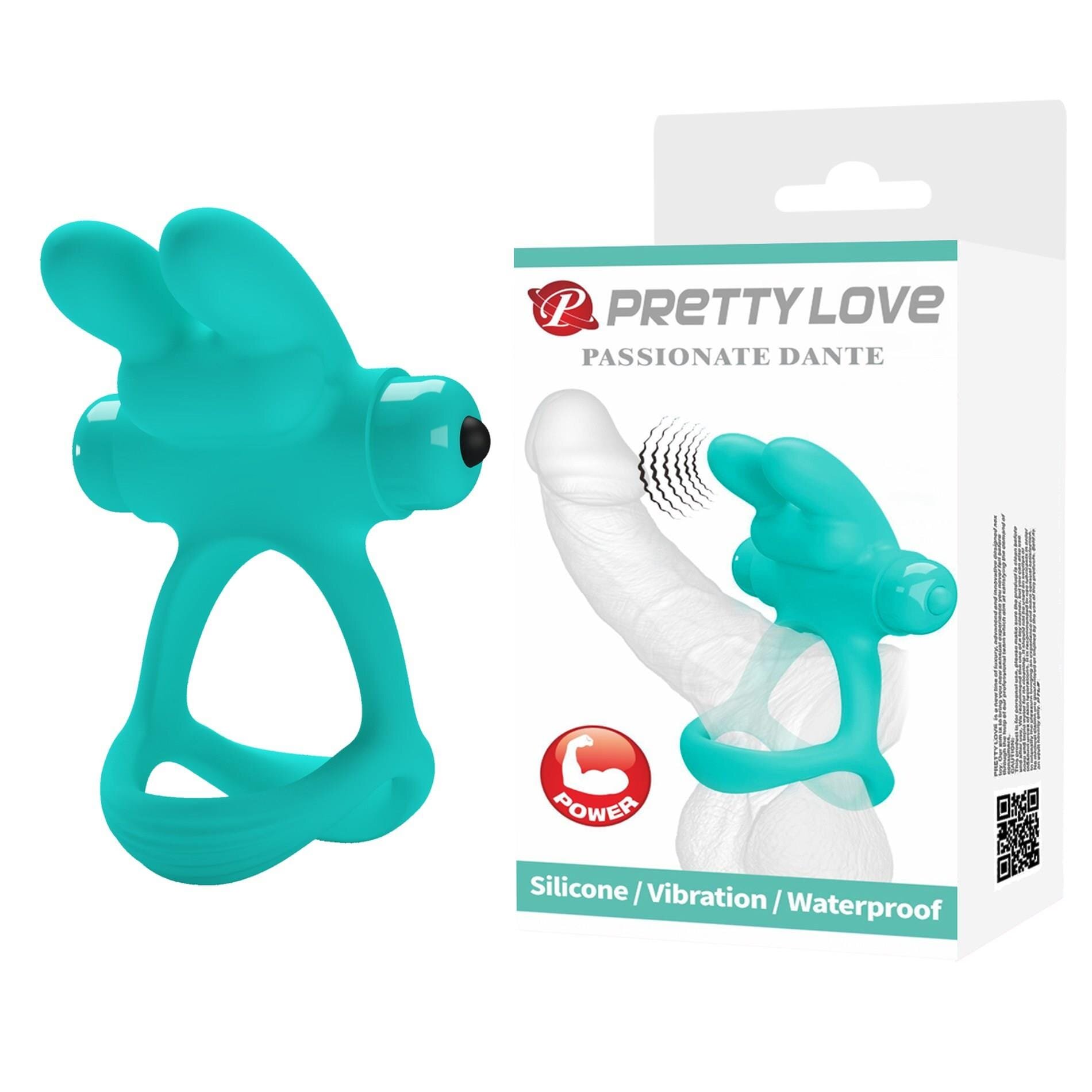 PRETTYLOVE Inel pentru penis - Passionate Dante cu 10 funcții de vibrație tip iepuraș din silicon moale albastru