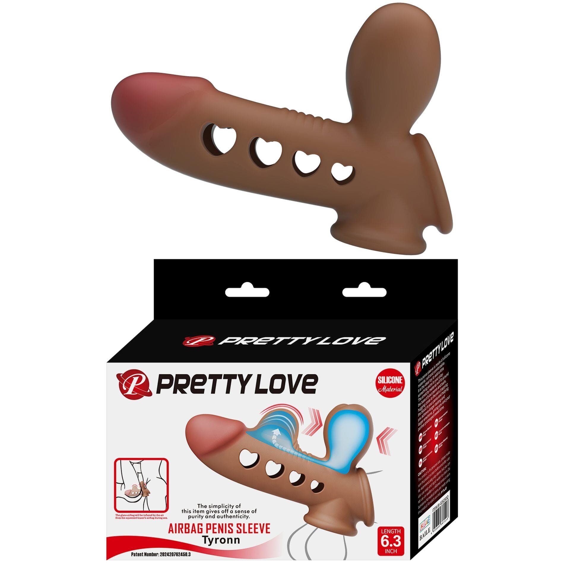 PRETTYLOVE Manson cu pernă de aer - Tyronn silicon moale stimulare pulsantă inel testicular culoare maro