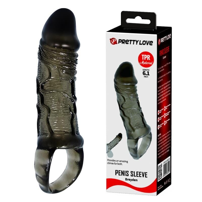 PRETTYLOVE Manson pentru penis - Breyden TPR moale cu inel pentru testicule culoare neagră 155 cm