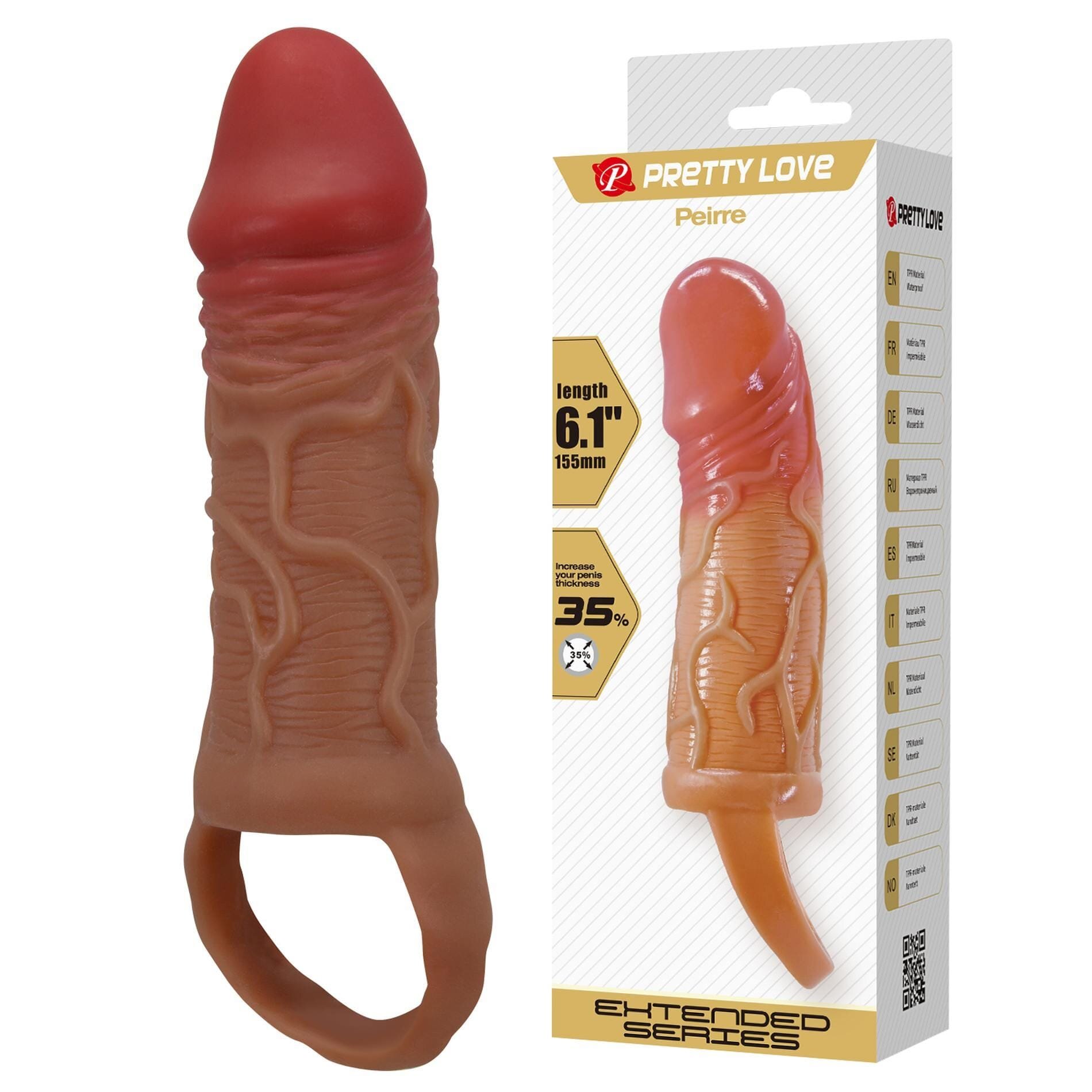 PRETTYLOVE Manson pentru penis - Peirre pentru alungire și îngroșare TPR culoare naturală waterproof 155 cm