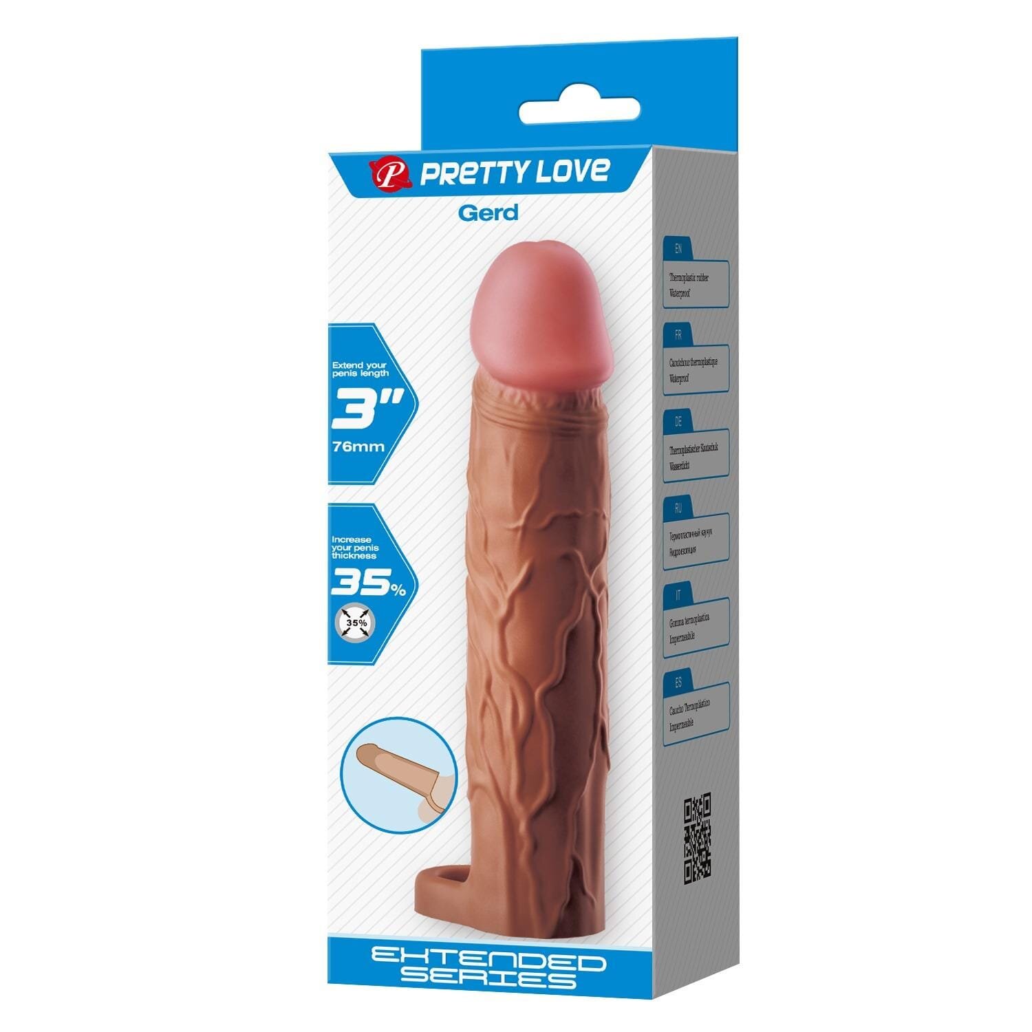 PRETTYLOVE Manson pentru penis realist - Gerd TPR moale creștere grosime 35% inel testicular culoare maro 19.5 cm