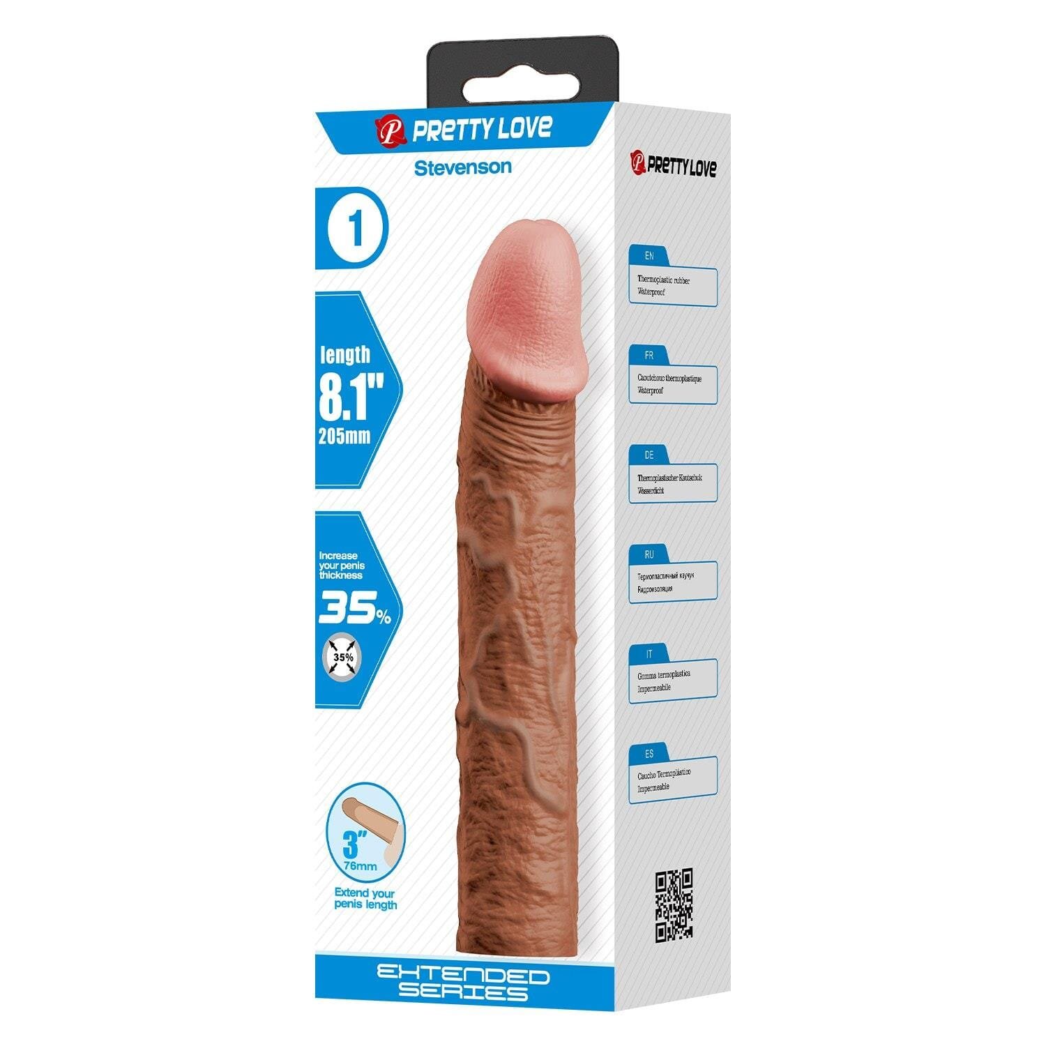PRETTYLOVE Manson pentru penis realist - Stevenson TPR moale +35% grosime culoare maro închis 205 cm
