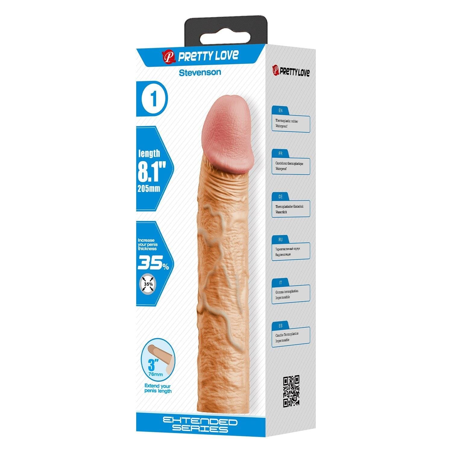 PRETTYLOVE Manson pentru penis realist - Stevenson TPR moale +76 cm lungime +35% grosime culoare naturală 20.5 cm