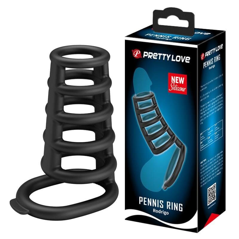 PRETTYLOVE Manșon pentru penis - Rodrigo tip spirală din silicon pentru stimulare intensă și erecție de durată negru