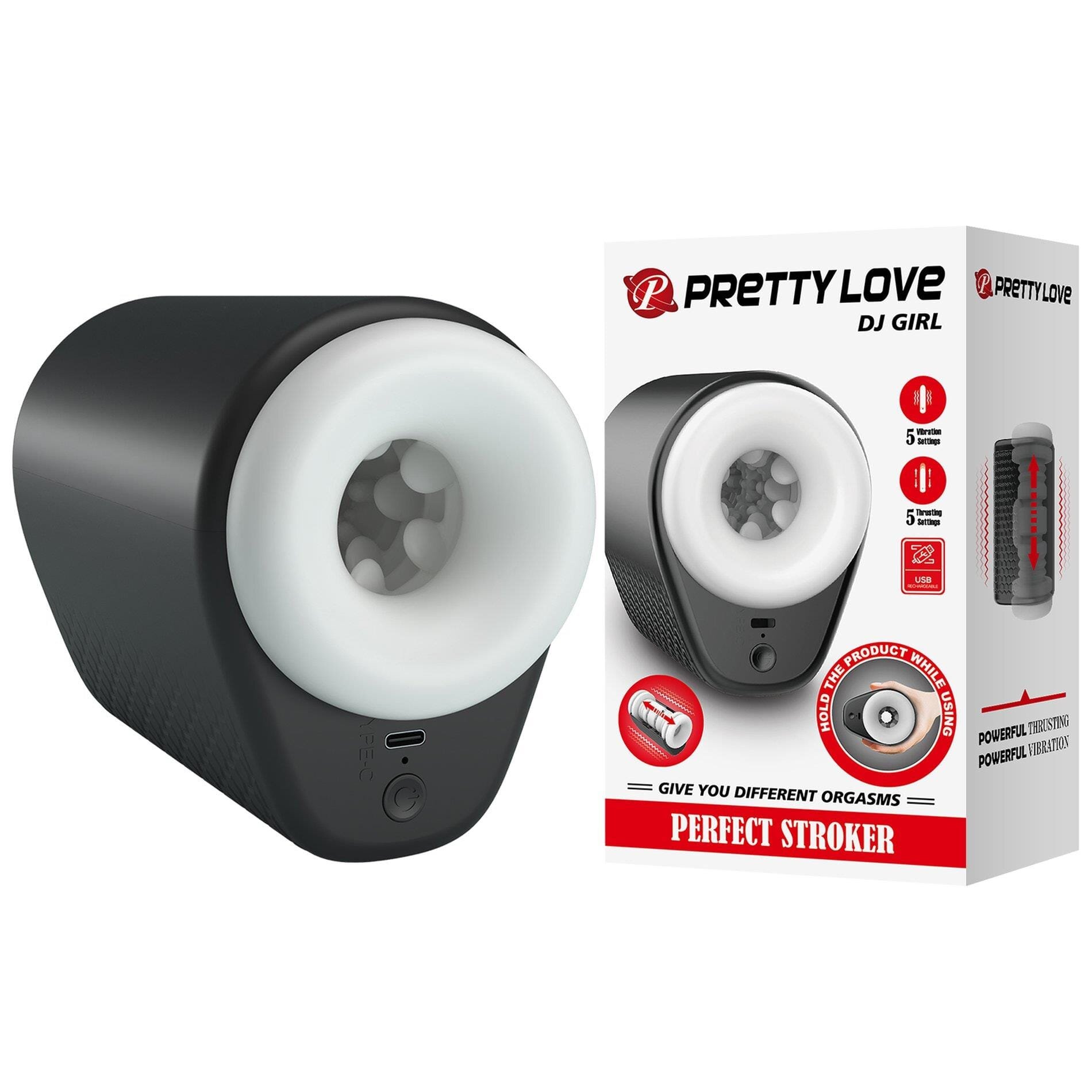 PRETTYLOVE Masturbator - Dj Girl 5 funcții de vibrație și de mișcare interior realist reîncărcabil USB negru