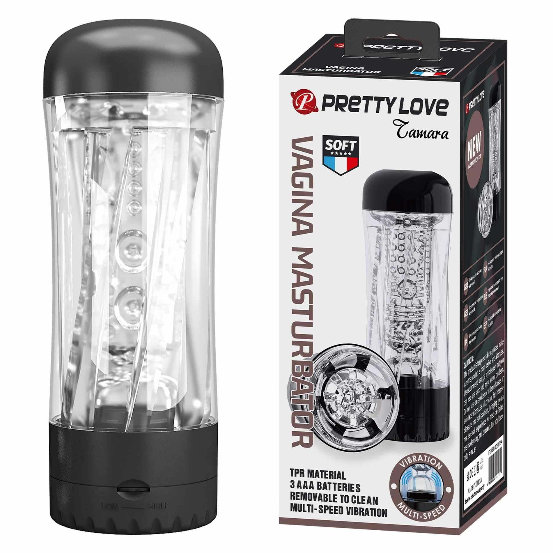 PRETTYLOVE Masturbator - Tamara cu vibrații reglabile multiple TPR + ABS textură realistă transparent