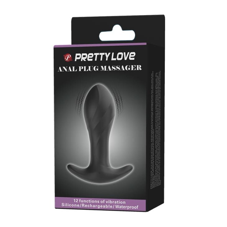 PRETTYLOVE Plug anal – Anal Plug Massager cu 12 funcții de vibrație din silicon reîncărcabil USB rezistent la apă negru