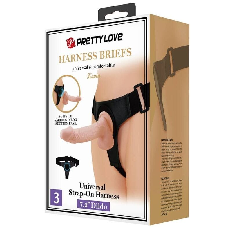 PRETTYLOVE Strap-on – Universal Harness Briefs cu dildo realist Kevin 19 cm culoare naturală