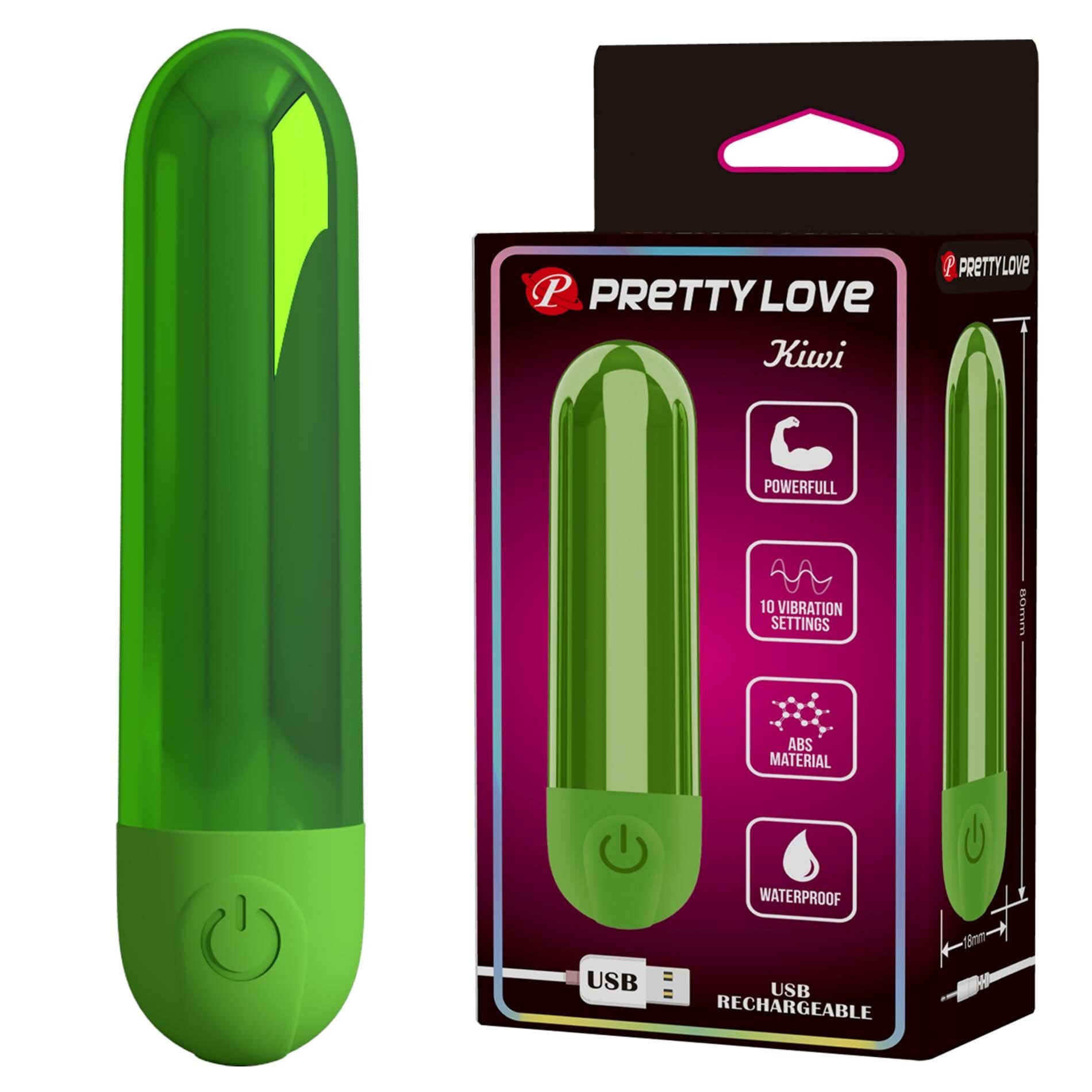 PRETTYLOVE Vibrator bullet reîncărcabil – Kiwi 10 moduri de vibrare design metalic compact verde