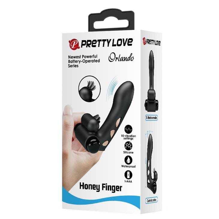 PRETTYLOVE Vibrator de Deget - Orlando Honey Finger cu 10 funcții de vibrații din silicon negru