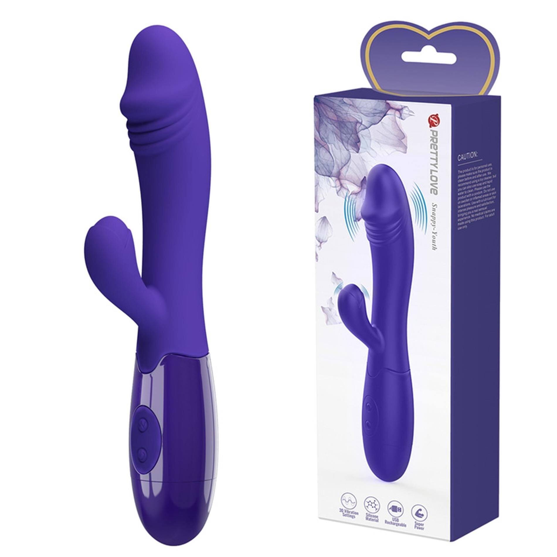 PRETTYLOVE Vibrator - Snappy cu 30 de funcții de vibrație silicon mov 195 cm