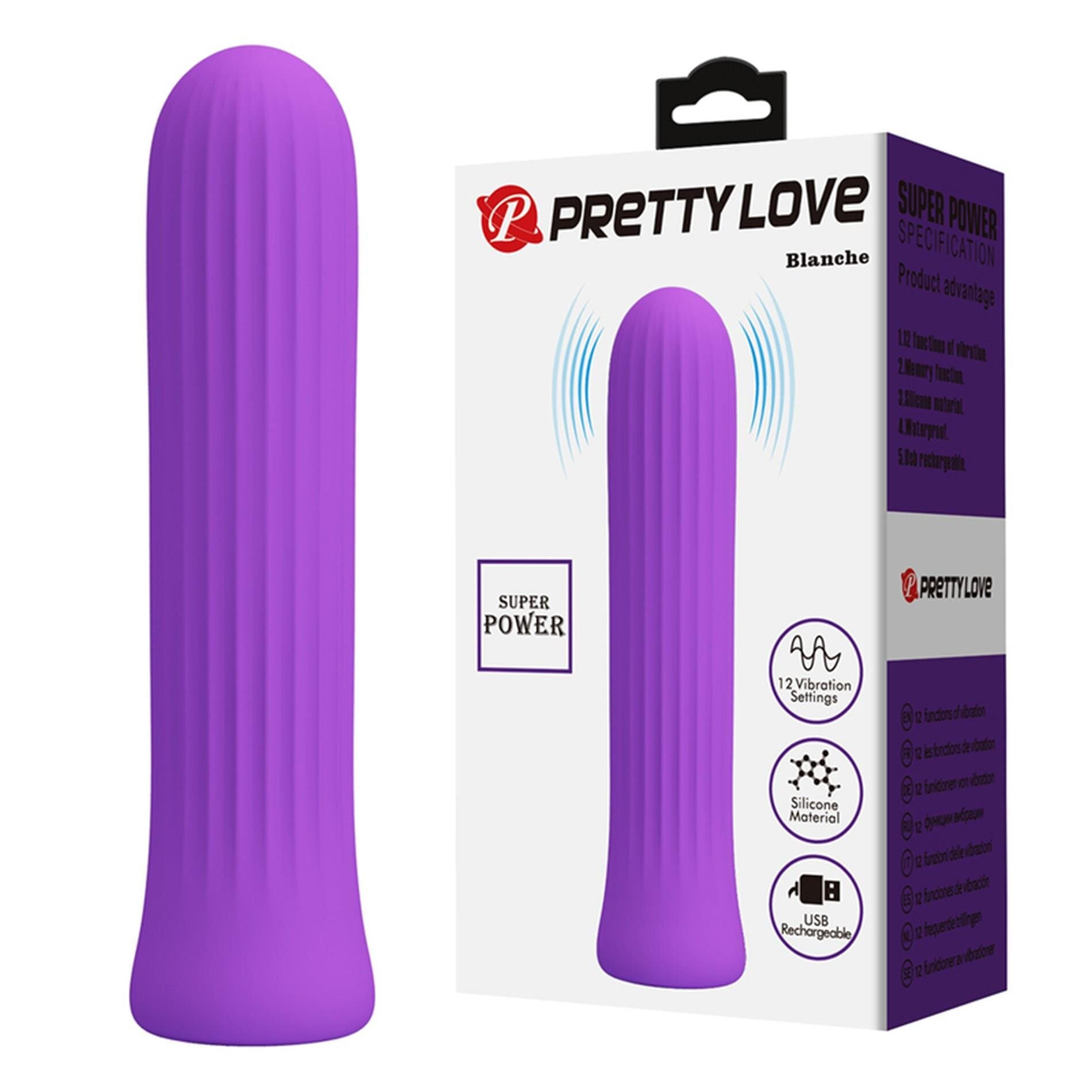 PRETTYLOVE Vibrator tip bullet - Blanche 12 funcții de vibrație reîncărcabil USB stimulare intensă mov