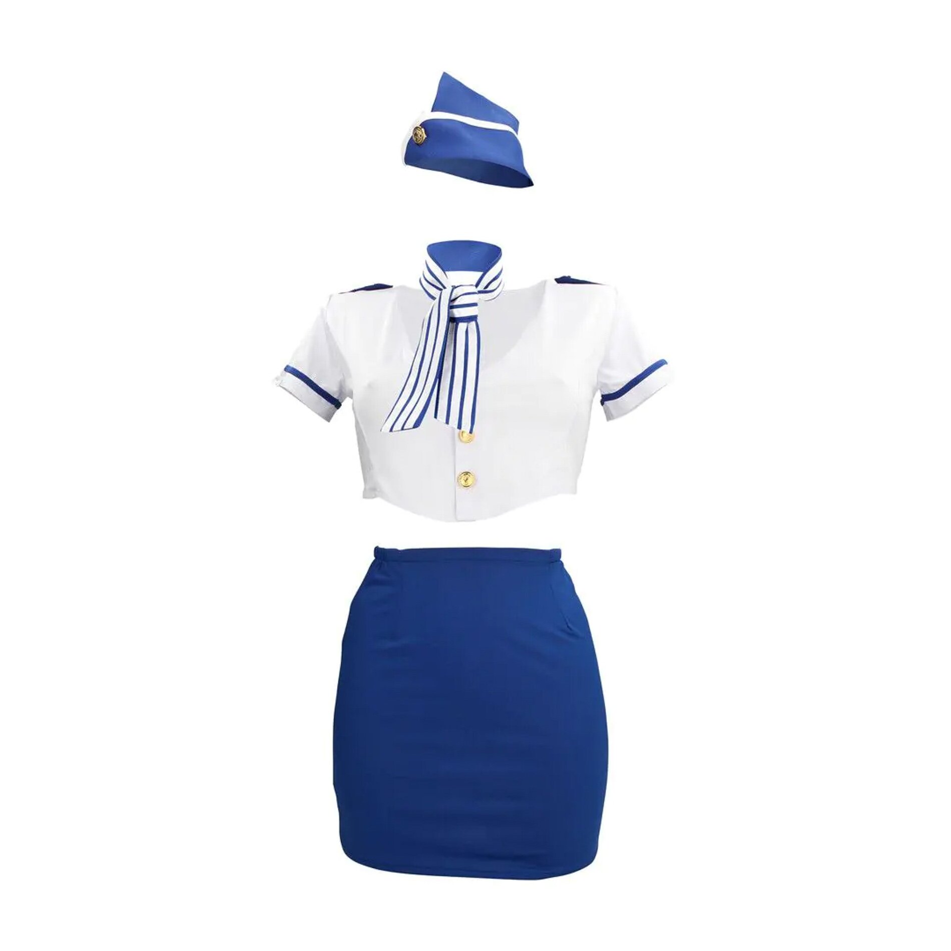 S-line Costum sexy de stewardesă – Stewardess uniformă albastru-alb 4 piese mărime S/M