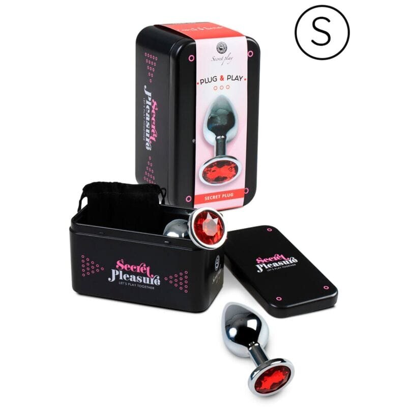 Secret Play Plug anal – Red S din aluminiu ultra-fin pentru stimulare anală decorat cu cristal roșu mărimea S