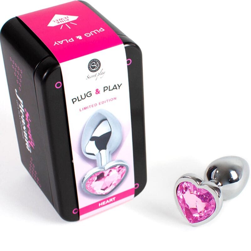 Secret Play Plug metalic – cu cristal în formă de inimă fucsia mărimea S 7 cm