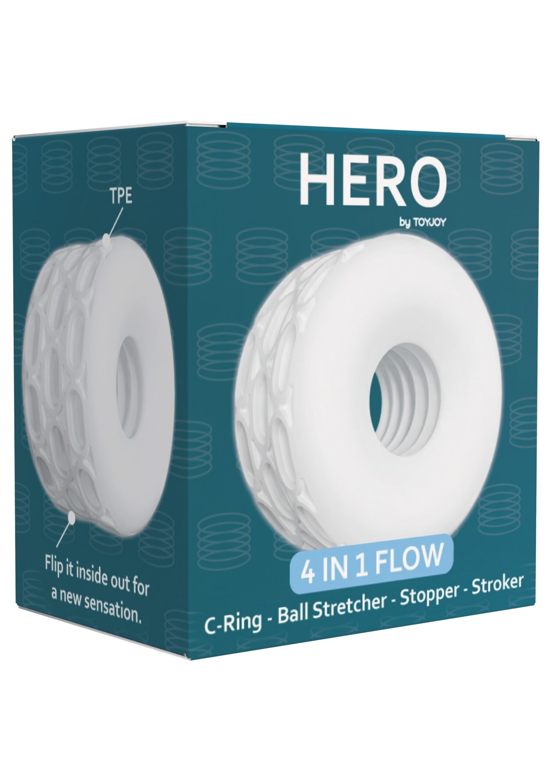 TOY JOY Inel pentru penis - HERO 4-în-1 Flow design flexibil pentru stimulare intensă alb